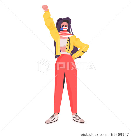 woman in scarf with USA flag labor day celebration concept full length 69509997