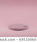 Pink circle podium small ball on a pink background. Stage for marketing display in studio, product show, cosmetic exhibition. 3d realistic vector illustration. 69510060