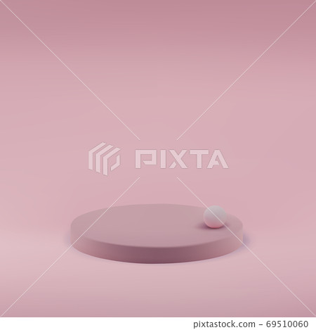 Pink circle podium small ball on a pink background. Stage for marketing display in studio, product show, cosmetic exhibition. 3d realistic vector illustration. 69510060