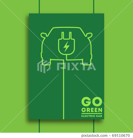 Go green and electric car typography minimal design for poster, brochure, flyer cover, or other printing products. Vector illustration 69510670