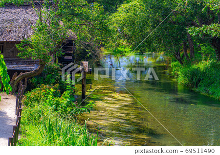 Countryside scenery Daio Wasabi Farm water wheel [Nagano Prefecture] 69511490