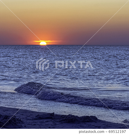 Sunset over Baltic Sea in Lubiatowo, Pomerania, Poland 69512197
