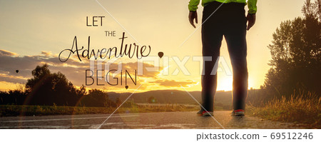 let the adventure begin quote concept with sunset cyclo way  69512246
