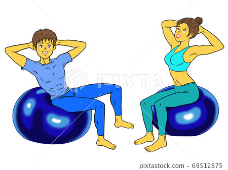 Men and women of fitness instructors playing balance balls Men and women of fitness instructors playing balance balls 69512875