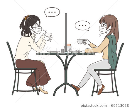難以與咖啡館的社交距離護盾交談 69513028