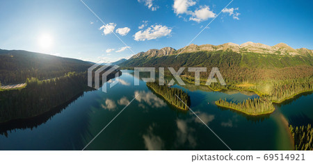 Beautiful, Serene Panoramic Mountain and Island Lake View 69514921