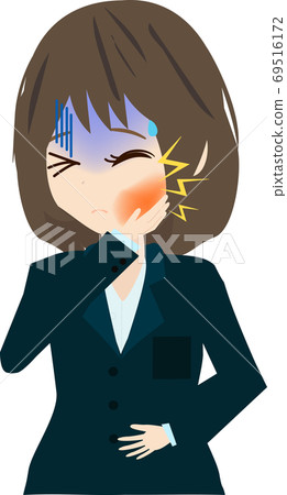 Illustration of a business woman who has a toothache and can't stand it 69516172