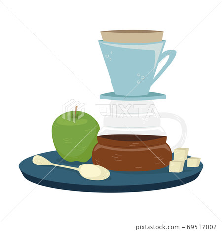 Flat vector hario with a green apple. Alternative methods of brewing coffee. Coffee culture. 69517002