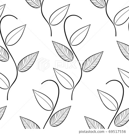 Seamless Pattern Of Hand Painted Leaf Line Drawing Stock Illustration