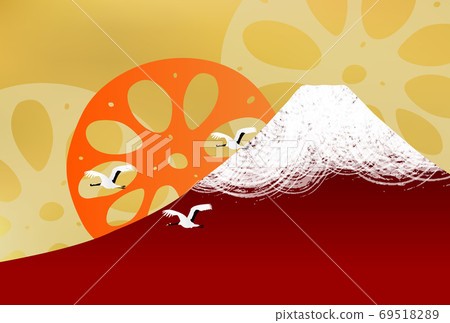 Mt. Fuji lotus root New Year's card background Mt. Fuji lotus root New Year's card background 69518289