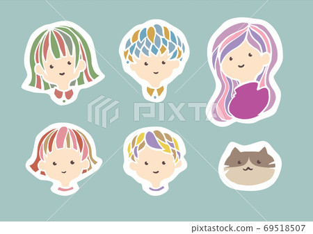 Illustration material icon vector image of a gentle man and woman and a cat set 69518507