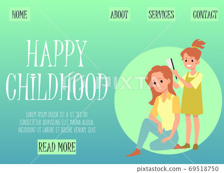 Happy childhood web banner with mother and daughter flat vector illustration. Happy childhood web banner with mother and daughter flat vector illustration. 69518750