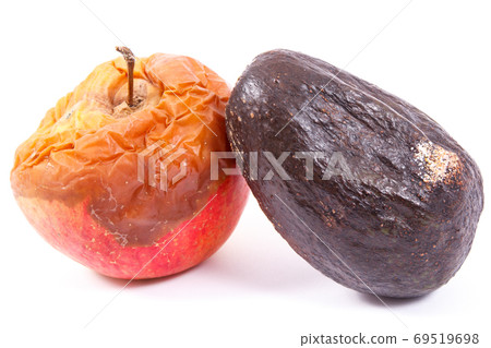 Old fruits with mold on white background, unhealthy food Old fruits with mold on white background, unhealthy food 69519698