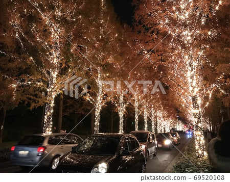 Christmas-A car running through a tree-lined road of light Christmas-A car running through a tree-lined road of light 69520108