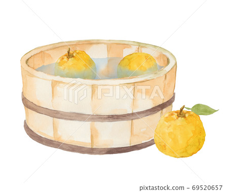 柚子和浴缸的水彩畫 69520657
