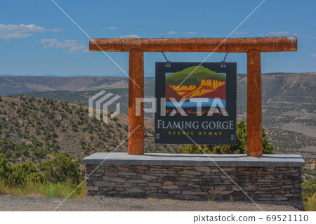 A sign for the Flaming Gorge Scenic By way in Utah 69521110