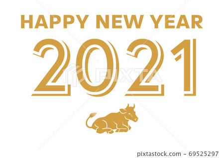 2021年新年賀卡材料-英語問候和臥牛 69525297