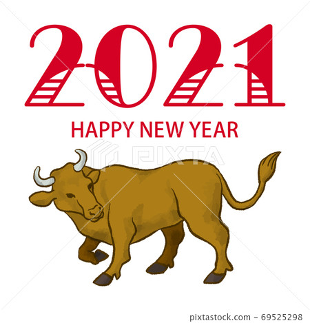 2021年新年賀卡材料-棕牛英語問候 69525298