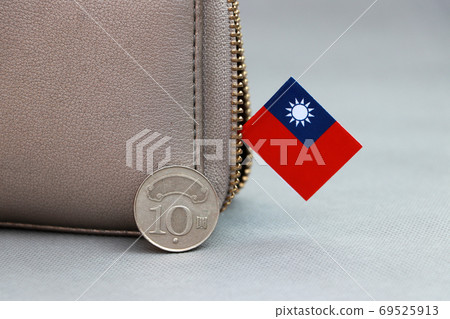 One coin of Taiwan ten dollars money on reverse, two rice stalks 69525913