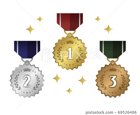 華麗的光澤金，銀，銅牌獎牌裝飾 69526486