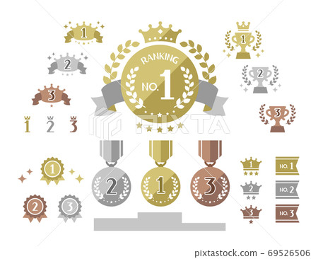 Simple and cute ranking icon set Gold, silver and bronze 69526506