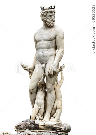 Neptune Fountain isolated on white Background - Florence Tuscany Italy Neptune Fountain isolated on white Background - Florence Tuscany Italy 69526522