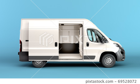 open White Delivery Van 3d render on blue background 69528072