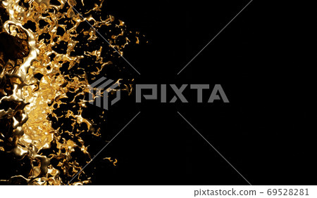 Luxury gold splash on black background with copy space 3d render Luxury gold splash on black background with copy space 3d render 69528281