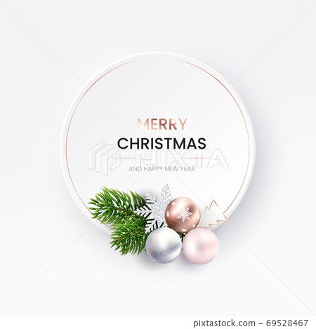 Modern Christmas greeting card. White neumorphic Modern Christmas greeting card. White neumorphic 69528467