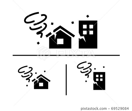 Typhoon, tornado, gust icon set / building / house / strong wind / storm / natural disaster / heavy rain / heavy rain / weather / swirl / damage / Typhoon, tornado, gust icon set / building / house / strong wind / storm / natural disaster / heavy rain / heavy rain / weather / swirl / damage / 69529084