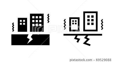 一套地震圖標/插圖/裂縫/破壞/災難/裂縫/搖動/房屋/建築物/建築物/ 69529088