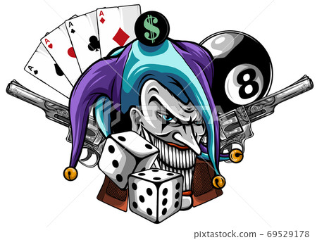 Vector hand drawn illustration of angry clown with guns isolated. 69529178