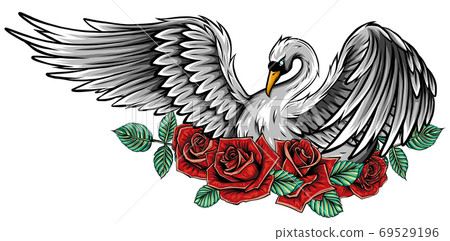 Fashion vector illustration with bird. Be swan not duck, beauty concept Fashion vector illustration with bird. Be swan not duck, beauty concept 69529196