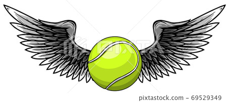 Realistic tennis ball with raised up white wings emblem vector 69529349