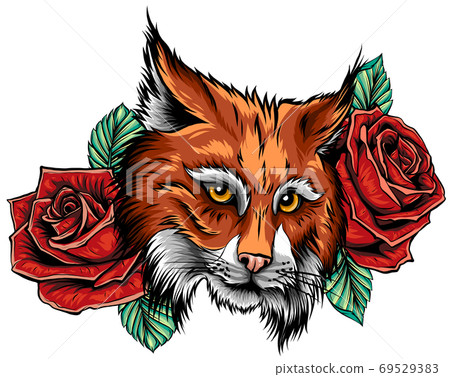Vector Color Cat Roses Illustration on white background Vector Color Cat Roses Illustration on white background 69529383