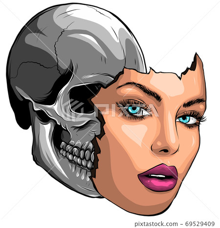 Skull With Sad Unhappy Face Holding Mask With A Stock Illustration