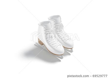 Blank white ice skates with blade and lace mockup pair, 69529777
