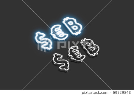 Neon dollar, euro and bitcoin symbol, glowing font mockup Neon dollar, euro and bitcoin symbol, glowing font mockup 69529848