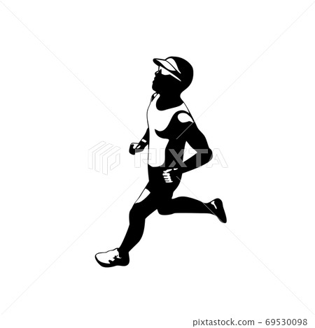 Triathlete Marathon Runner Running Side View Retro Stencil Black and White 69530098