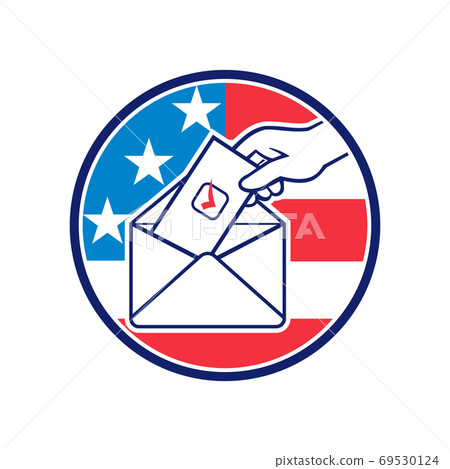 American Voter Voting Using Postal Ballot During Election USA Flag Circle Retro American Voter Voting Using Postal Ballot During Election USA Flag Circle Retro 69530124