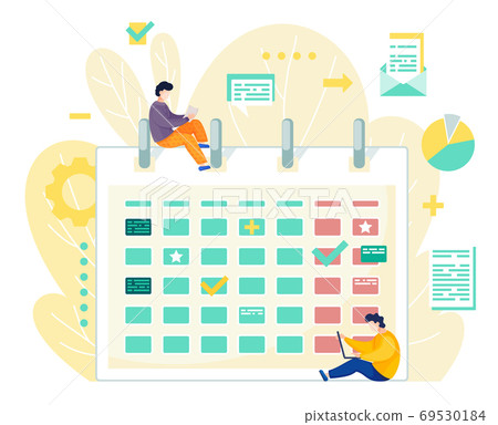 Workers effectively organizing office work time, using calendar, planning business meetings 69530184