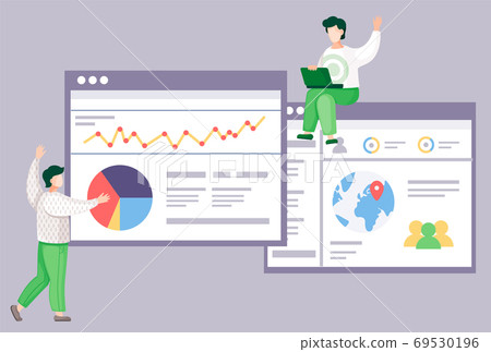 Teamwork concept, collaboration and discussion graphical business report with charts and graphs 69530196
