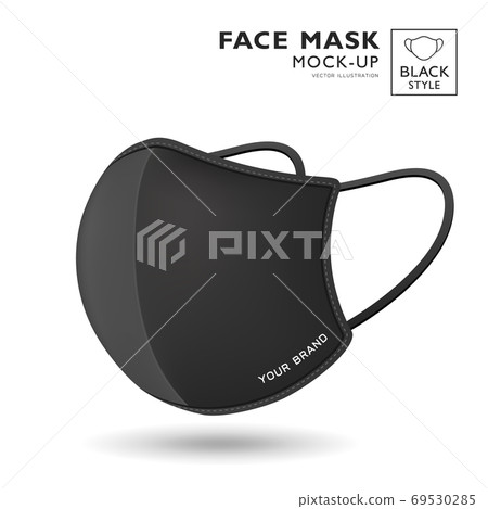 Face mask fabric black color mock up side view, realistic template design, isolated on white background 69530285