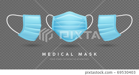 Face mask medical, blue template front and side, on transparent grid background, Eps 10 69530403