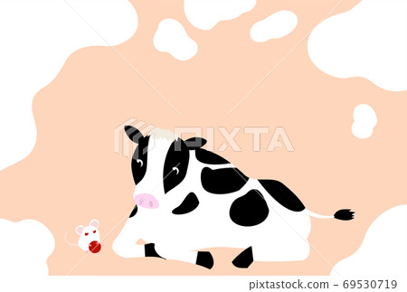 Holstein cow and mouse New Year's card illustration 2021 69530719