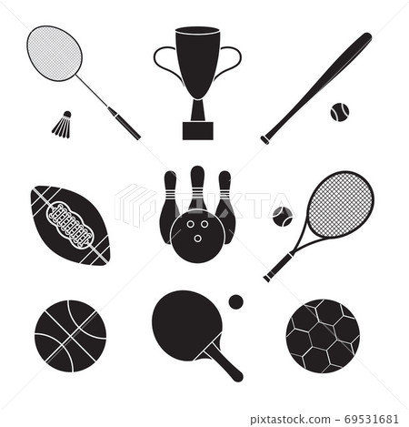 Vector set bundle of flat black sport equipment - Stock Illustration ...