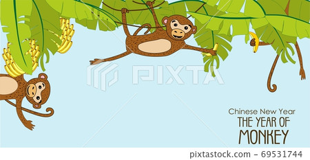 Illustration of a group of monkeys getting up to all sorts of mischievous tricks and fun. Playing with bananas. Illustration of a group of monkeys getting up to all sorts of mischievous tricks and fun. Playing with bananas. 69531744