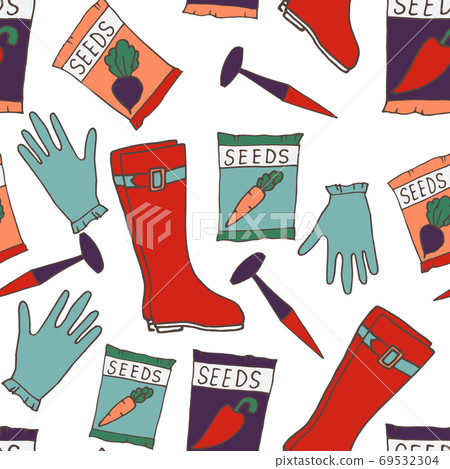 Pattern design with summer garden tools, fabric design, seamless Pattern design with summer garden tools, fabric design, seamless 69532304