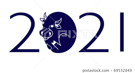 Concept image of the symbol of the Chinese happy new year 2021. Wild bull. Lunar horoscope sign. Cow in a circle 69532849
