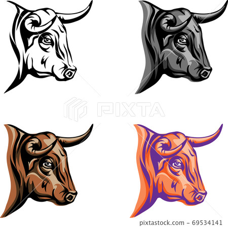 Bull, various images of the bull's head, various graphics and color images, portrait 69534141